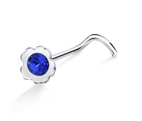 Flower with Stone Silver Curved Nose Stud NSKB-22